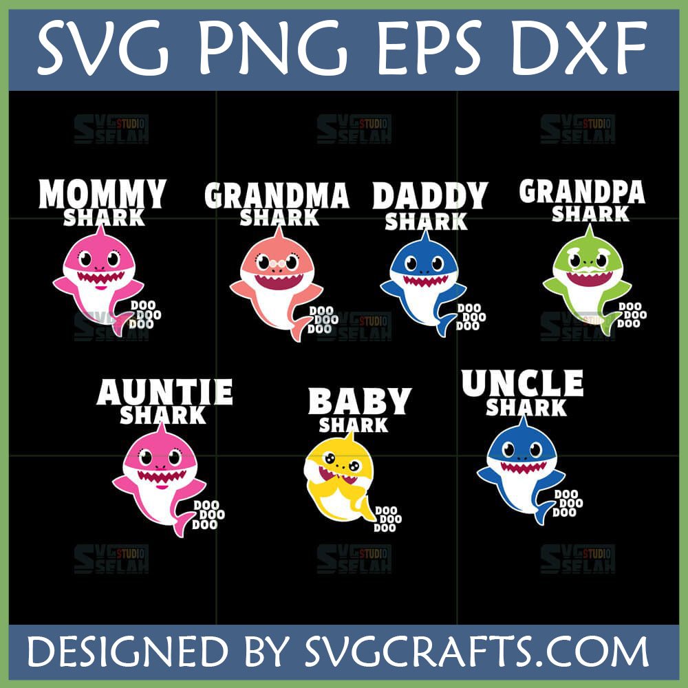 Baby Shark Family SVG Bundle with Mommy, Daddy, Grandma, Grandpa, Auntie, Uncle, and Baby Shark designs for Cricut