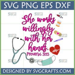 Nurse Proverbs 31 SVG design with medical icons and Bible verse for healthcare heroes