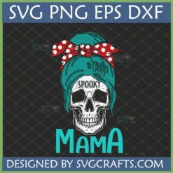 Spooky Mama Messy Bun Skull SVG design with red bandana for Halloween crafts.
