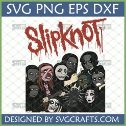Slipknot SVG Design with stylized band members and blood-splattered logo