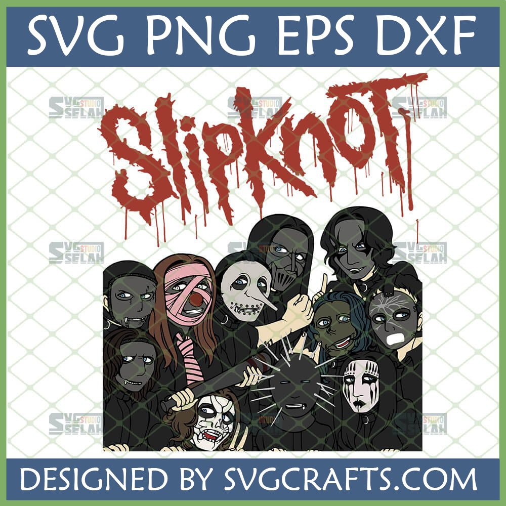 Slipknot SVG Design with stylized band members and blood-splattered logo