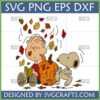 Charlie Brown and Snoopy Fall SVG with pumpkin and falling leaves, designed by SVGCrafts