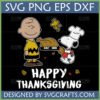 Charlie Brown, Snoopy chef with turkey, and Woodstock with 'Happy Thanksgiving' text.