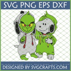 Grinch Snoopy SVG digital file featuring the Grinch and Snoopy in hoodies, perfect for Christmas crafting and Cricut projects.