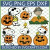 Snoopy Halloween SVG Bundle featuring Snoopy, Woodstock, and Charlie Brown with pumpkins for fall crafts
