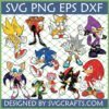 A collection of 12 iconic Sonic the Hedgehog characters in SVG, PNG, EPS, DXF formats, including Sonic, Super Sonic, Tails, Knuckles, Shadow, Silver, Amy Rose, Rouge, Vector, Espio, and Dr. Eggman, perfect for Cricut and T-shirt designs.