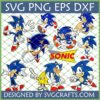 Sonic the Hedgehog SVG Bundle with multiple classic Sonic poses and logo