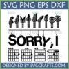 Funny Guitar Chords SVG design with 'Sorry, I' text, guitar headstocks, and C G Am F chord diagrams for Cricut and Silhouette.