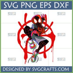 Dynamic Miles Morales Spider-Verse SVG design with hoodie and graffiti spider symbol for Cricut