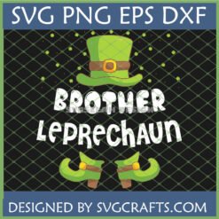 Brother Leprechaun SVG design with green hat, shoes, and shamrocks for St. Patrick's Day crafting.