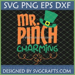Mr. Pinch Charming SVG with leprechaun hat and shamrock for St. Patrick's Day crafts