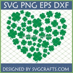 St Patrick's Day Heart Clover SVG design featuring multiple green four-leaf clovers forming a heart shape, ready for Cricut and Silhouette projects.