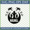 Rebel Alliance Star Wars SVG with X-wing fighters, TIE fighters, and two Rebel characters inside the symbol, suitable for Cricut and Silhouette.