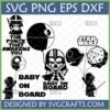 Star Wars Baby Vader SVG Bundle for Cricut and Silhouette, featuring designs like "The Force That Awakens You" and "Baby On Board" with Death Star balloons.