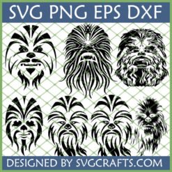 Collection of seven unique Chewbacca SVG designs for Star Wars crafting