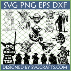 Yoda SVG Bundle Star Wars Cricut Designs with multiple Yoda illustrations and quotes
