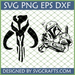 Boba Fett Mandalorian warrior and Mythosaur Skull SVG designs for Cricut crafts