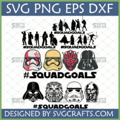 Star Wars Squad Goals SVG Bundle with Darth Vader, Stormtrooper, Chewbacca, Yoda silhouettes and helmets