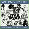 A collection of Star Wars SVG designs including Boba Fett, Stormtroopers, Darth Vader, and an empowering quote, suitable for Cricut and Silhouette.