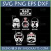 Star Wars Bad Batch SVG Bundle featuring Clone Force 99 helmets of Hunter, Echo, Wrecker, Tech, Crosshair, and the series logo, perfect for Cricut and sublimation.