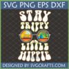 Stay Trippy Little Hippie SVG design with retro sunglasses, a hippie van, and a camping tent