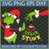 Funny Grinch Stink Stank Stunk SVG for Christmas crafting, featuring the Grinch and text.