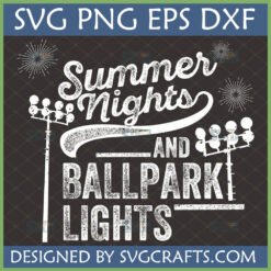 Summer Nights Ballpark Lights SVG design for baseball fans and crafters.