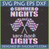 Summer Nights Race Track Lights SVG design with pastel iridescent checkered flags for Cricut and sublimation