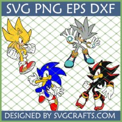 Sonic Hedgehog Characters SVG Bundle featuring Super Sonic, Silver, Sonic, and Shadow in dynamic poses, available as SVG, PNG, EPS, DXF files for crafting.
