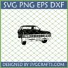 Black silhouette SVG of 1967 Impala from Supernatural with KAZ 2Y5 license plate for Cricut