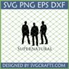 Supernatural SVG PNG EPS DXF files featuring silhouettes of Dean, Sam, and Castiel for Cricut crafting