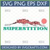 Superstition Mountains SVG PNG DXF EPS digital file with stylized mountain range and 'SUPERSTITION' text for Cricut and sublimation.