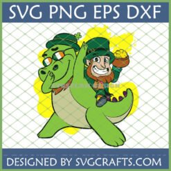 Funny Leprechaun Alligator St Patricks Day SVG design for Cricut and sublimation crafts, featuring a leprechaun riding an alligator with Irish flag sunglasses.