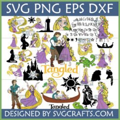 Tangled Rapunzel SVG Bundle with Flynn Rider, Pascal, Tower, and Sun Symbol for Cricut and Silhouette