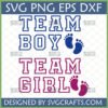 Gender Reveal Team Boy Team Girl SVG PNG EPS DXF files with blue and magenta baby footprints for baby shower crafting