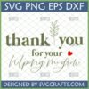 Elegant 'Thank You For Helping Me Grow' SVG design with botanical sprig and red heart for teacher or mentor appreciation.