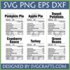 Funny Thanksgiving Nutrition Facts SVG Bundle featuring labels for Pumpkin Pie, Apple Pie, Sweet Potatoes, Cranberry Sauce, Turkey, and Green Beans.