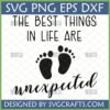 Unexpected Baby Footprints SVG design for pregnancy announcement and baby shower gifts