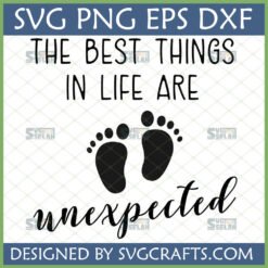 Unexpected Baby Footprints SVG design for pregnancy announcement and baby shower gifts