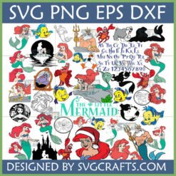 Little Mermaid SVG PNG DXF EPS Bundle featuring Ariel, Flounder, Sebastian, King Triton, Ursula, and Christmas Ariel designs for Cricut and Silhouette.