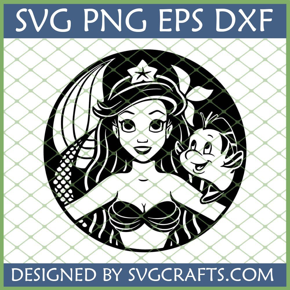 Ariel and Flounder SVG for Cricut, Little Mermaid silhouette design, Disney Princess cut file from SVGCrafts