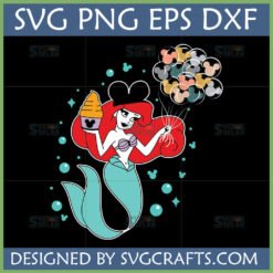 Ariel The Little Mermaid with Mickey Ears, Mickey Ice Cream, and Mickey Balloons SVG