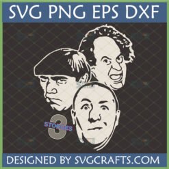 Three Stooges SVG digital design featuring Moe, Larry, and Curly's faces for Cricut and Silhouette projects.