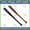 Two Lucille bats, one brown and one black, wrapped with barbed wire, for Walking Dead SVG crafts.
