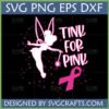 Tinkerbell silhouette with pink ribbon and 'Tink for Pink' text, breast cancer awareness SVG design