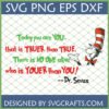Dr Seuss Youer Than You SVG with Cat in the Hat illustration and inspirational quote