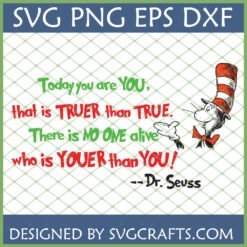 Dr Seuss Youer Than You SVG with Cat in the Hat illustration and inspirational quote