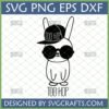 Too Hip Too Hop Rabbit SVG design with a cool bunny wearing sunglasses and a backward cap, perfect for Cricut projects.