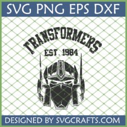 Vintage Transformers Optimus Prime SVG distressed helmet design with 'EST. 1984' text for Cricut and sublimation.