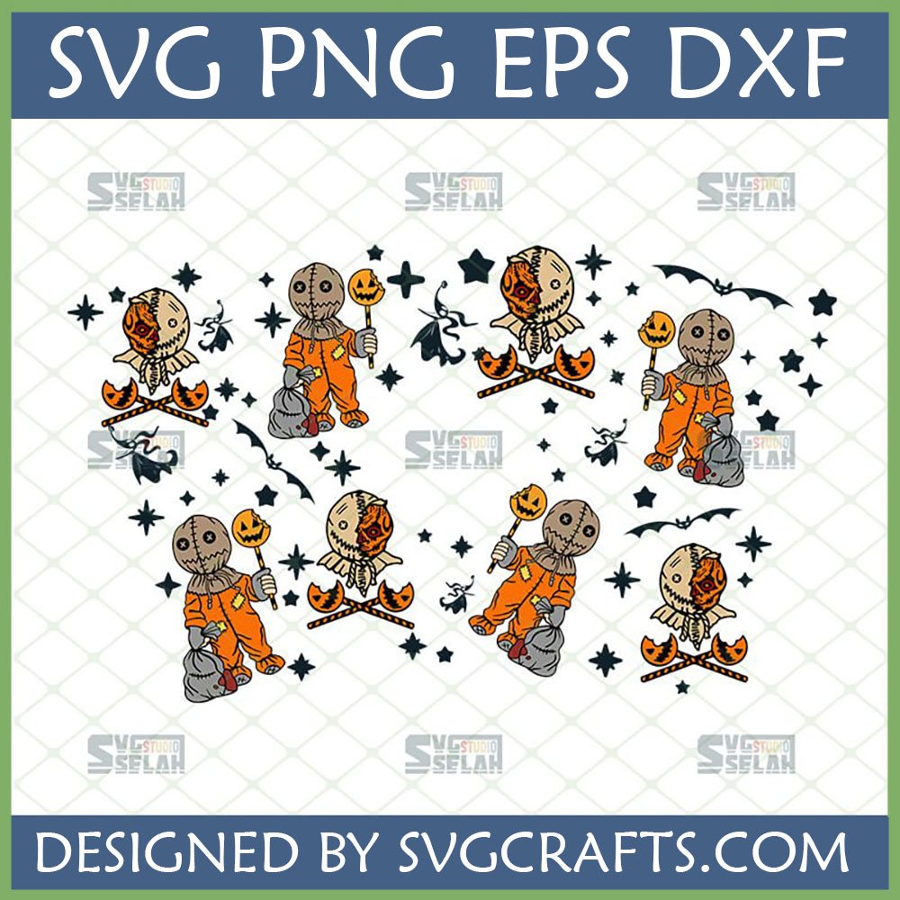 Sam Trick R Treat SVG Bundle with multiple poses of Sam, pumpkin lollipops, bats, and stars for Halloween crafts